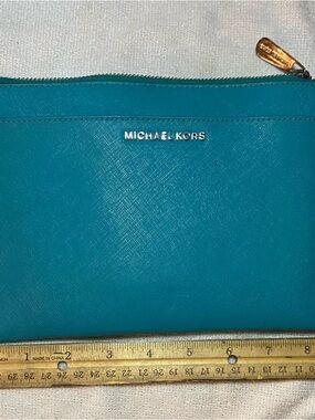 Michael Kors Turquoise Saffiano Leather Wristlet with Gold Hardware